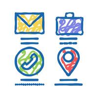 mail, business call and location icon doodle illustration vector
