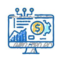 fintech chart researching on computer display icon doodle illustration vector