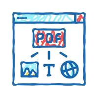 image, text and web site page to pdf file icon doodle illustration vector