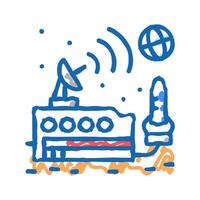space base sending signal on earth icon doodle illustration vector