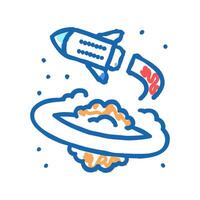 rocket flying around planet icon doodle illustration vector