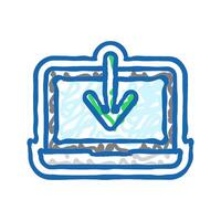 laptop downloading data computer icon doodle illustration vector