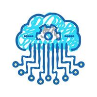cloud storage and working process neural network icon doodle illustration vector