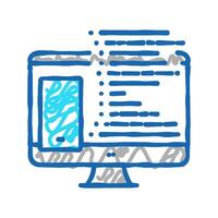 coding phone application on computer icon doodle illustration vector