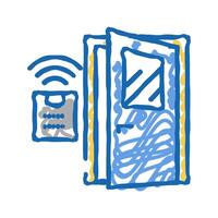 access system smart home, remote open door icon doodle illustration vector
