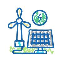 solar panel energy saving icon doodle illustration vector
