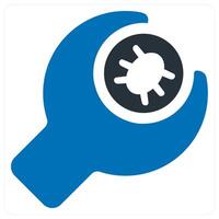 Bug Fix and search icon concept in blue color vector