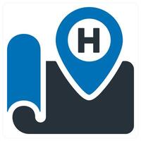 hospital location and pin icon concept in blue color vector