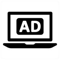 Laptop AD and advertisement icon concept in black color vector