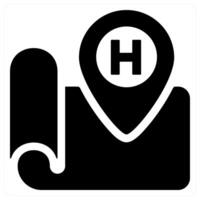 hospital location and pin icon concept in black color vector