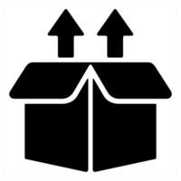 Upload box icon in black color vector