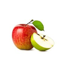 Realistic Apple with Stem and Leaf on White Background photo