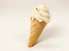 Perfectly Swirled Vanilla Ice Cream Cone on White Background photo