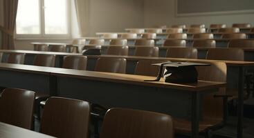 Nostalgic View of Empty Lecture Hall Seats photo