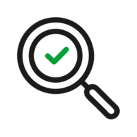 Magnifying glass with green checkmark. Concept of search, verification, and approval. png