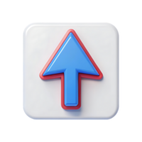3D render of a blue upward arrow on a white square button. png