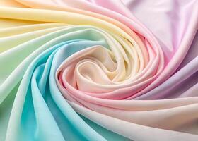 Delicate waves of fabric in soft pastel shades create a smooth gradient of colors - from blue and mint to pink photo