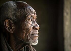A portrait of an elderly man, each wrinkle of which tells a unique life story photo