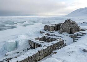 Mysterious Arctic ruins, frozen in transparent ice for millennia, look like ghostly shadows of a former civilization photo