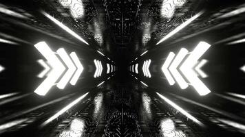 White Fantastic Cyber Tunnel with Flashing Arrow Signs Background VJ Loop in 4K video