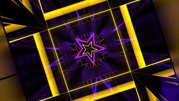 Yellow and Purple Square Rotating Tunnel with Star Strobe Light Background VJ Loop in 4K video