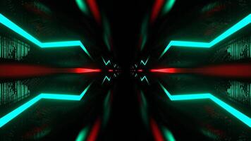 Turquoise and Red Cyber Tunnel with Flowing Zigzag Light Background VJ Loop in 4K video