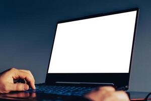 Computer screen mockup for advertising, man working on a laptop, marketing and creative design, business, brand photo