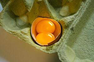 Double egg yolk in an egg, kitchen photo