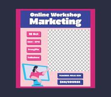 Marketing Workshop Socials Media. Creative corporate business banner template design for webinar, marketing, online class program vector