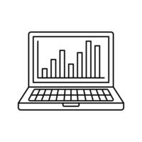Laptop Analytics Outline style, laptop with graph screen, symbolizing data analysis, ideal for finance presentations and business dashboards vector
