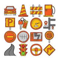 On The Way Handdrawn style, colorful icon set of road and driving elements perfect for travel apps maps traffic infographics transport visuals and automotive projects vector