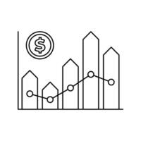 Bar Graph Outline style, bar chart with line graph overlay, showing data trends, perfect for business reports and data visualization vector