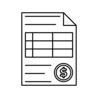 Financial Sheet Outline style, document with table and coin icon, perfect for accounting visuals and business report infographics vector