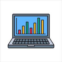 Laptop Analytics Flat design style, laptop with red graph screen, symbolizing data analysis, ideal for finance presentations and business dashboards vector