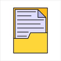 Document Folder Flat design style, yellow folder with paper sheet, representing office data storage, great for admin graphics and business management visuals vector