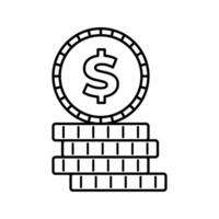 Coin Stack Outline style, stacked coins with dollar icon, representing savings or earnings, perfect for finance, salary, or investment designs vector