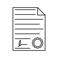 Signed Contract Outline style, paper with signature and badge, symbolizing legal agreement, ideal for business, finance, or HR presentations vector
