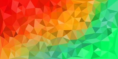 Colorful low poly background with a vibrant gradient from red to orange to green. The triangular pattern creates a bold, dynamic, and modern visual perfect for digital or graphic use. vector