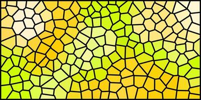 Vibrant mosaic pattern in shades of yellow, green, and orange with black outlines. A dynamic stained-glass effect perfect for bright, energetic backgrounds or artistic designs. vector