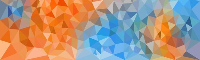 Colorful abstract low poly background with orange, blue, and gray tones blending into a geometric mosaic pattern. vector