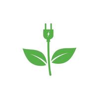 An electric plug connected to a growing plant, symbolizing the fusion of technology and nature for a sustainable future. vector