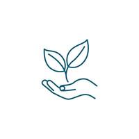 A simple yet powerful illustration of a hand gently holding a plant, symbolizing care, nature, and environmental responsibility. vector