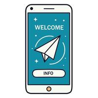 Modern onboarding screen with smartphone UI, paper plane icon welcome message. Perfect for mobile apps, startup intros, or email marketing visuals vector