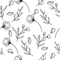 Elegant floral outline seamless pattern with simple flowers and leaves vector