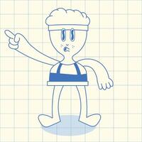 Retro Cartoon Character with Pointing Gesture on Grid Background vector