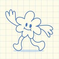 Whimsical flower character, a touch of retro aesthetic, graphic elements for advertising, branding, posters and banners, funny cartoon illustration with character and mascot vector