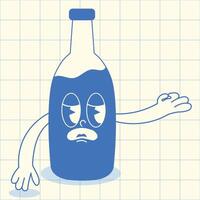 Retro Cartoon Water Bottle Character with Gloomy Expression and Hand Gestures vector