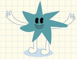 Retro Cartoon Star Character Waving Hands with a Friendly Smile vector