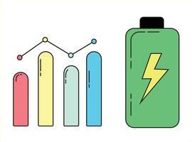 Battery life with rising financial graph showing energy consumption trends vector