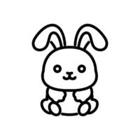Simple front view rabbit line icon, cute sitting bunny illustration vector